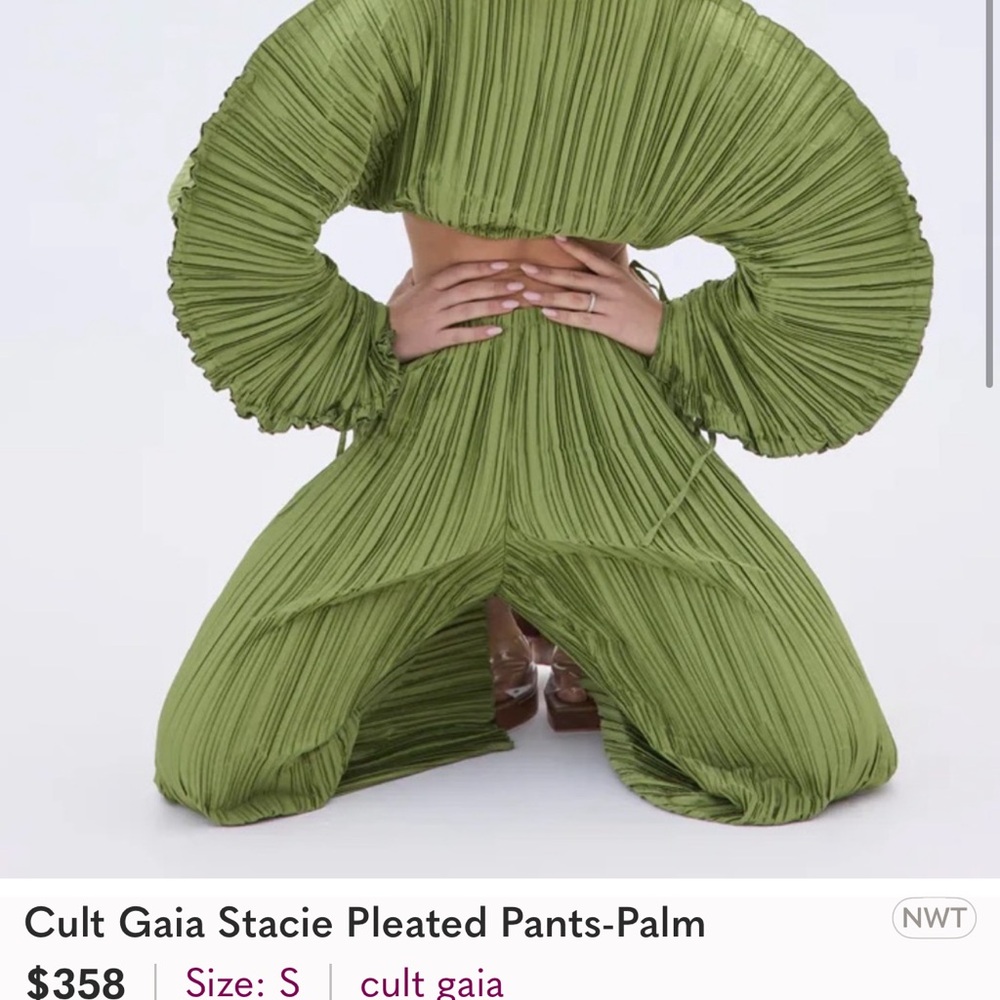 Cult Gaia Green Wide Leg Sculptural Bottoms